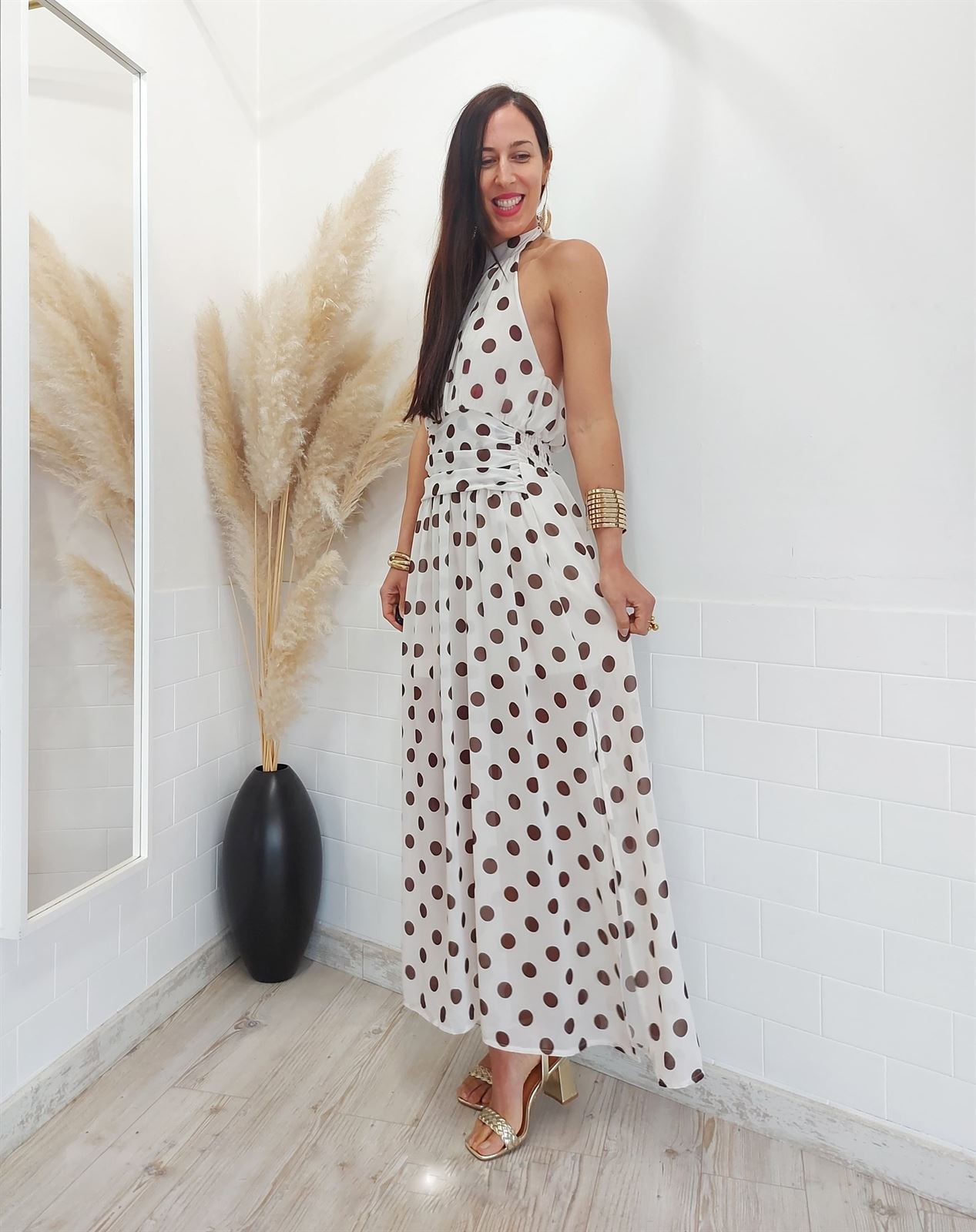 VESTIDO SONIA LUNARES BEIGE - Imagen 5