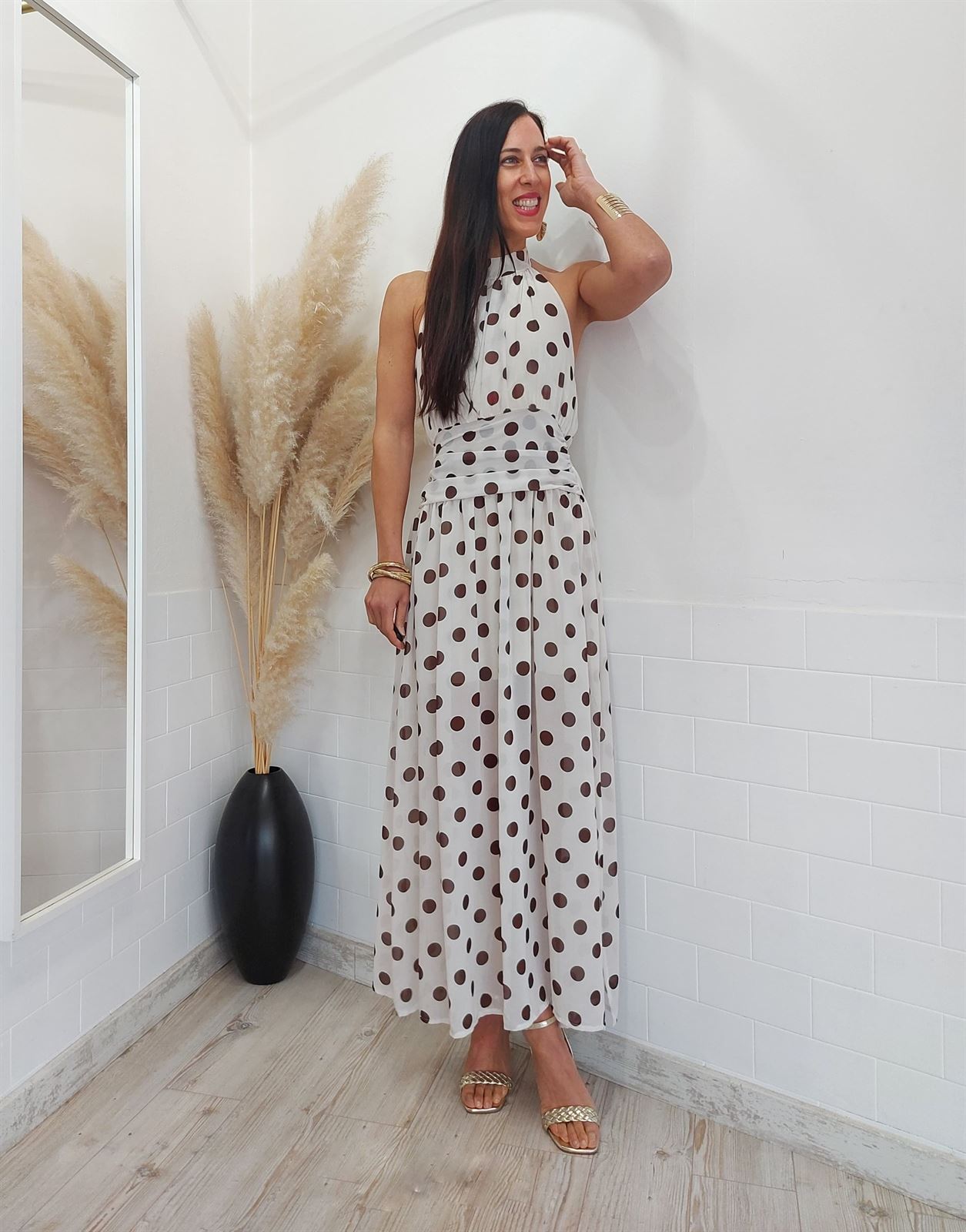 VESTIDO SONIA LUNARES BEIGE - Imagen 6