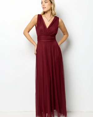 VESTIDO TUL LAZO BURDEOS CON FULAR - Imagen 1