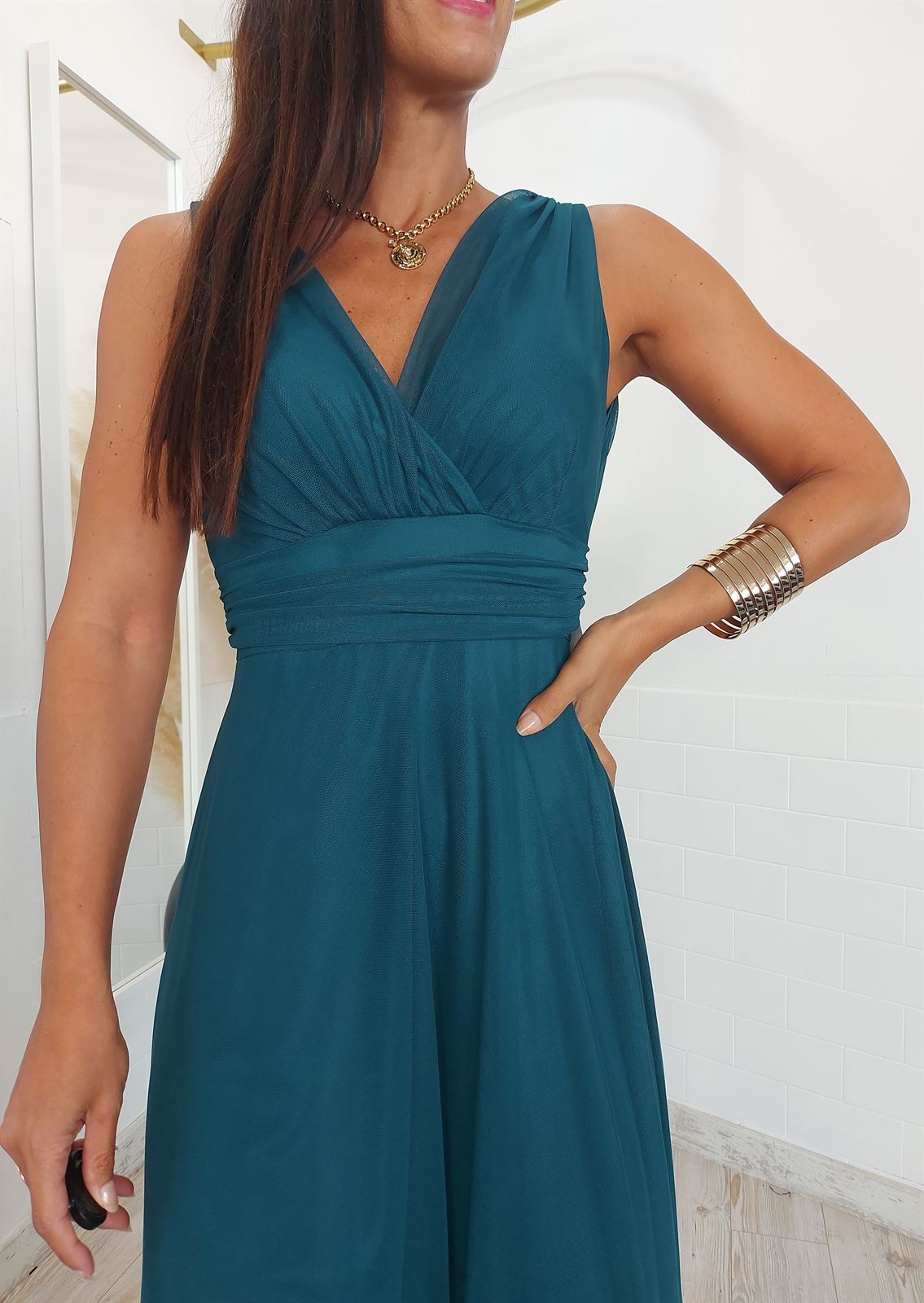 VESTIDO TUL LAZO PETROLEO - Imagen 1