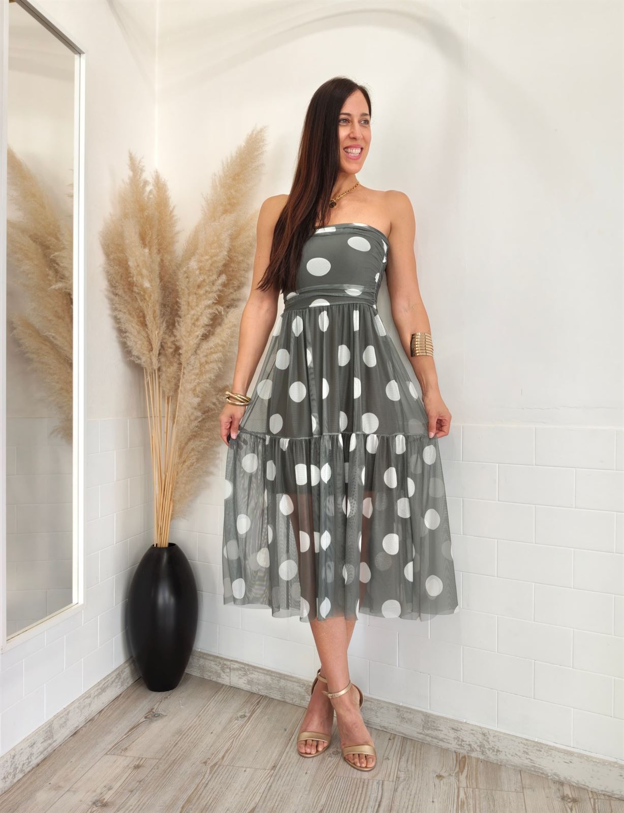 VESTIDO TUL LUNARES VERDE - Imagen 1