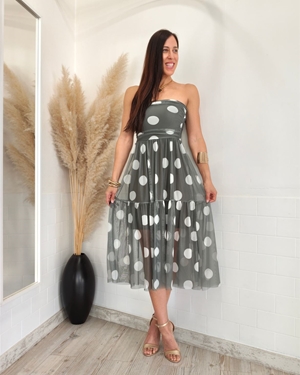 VESTIDO TUL LUNARES VERDE - Imagen 1