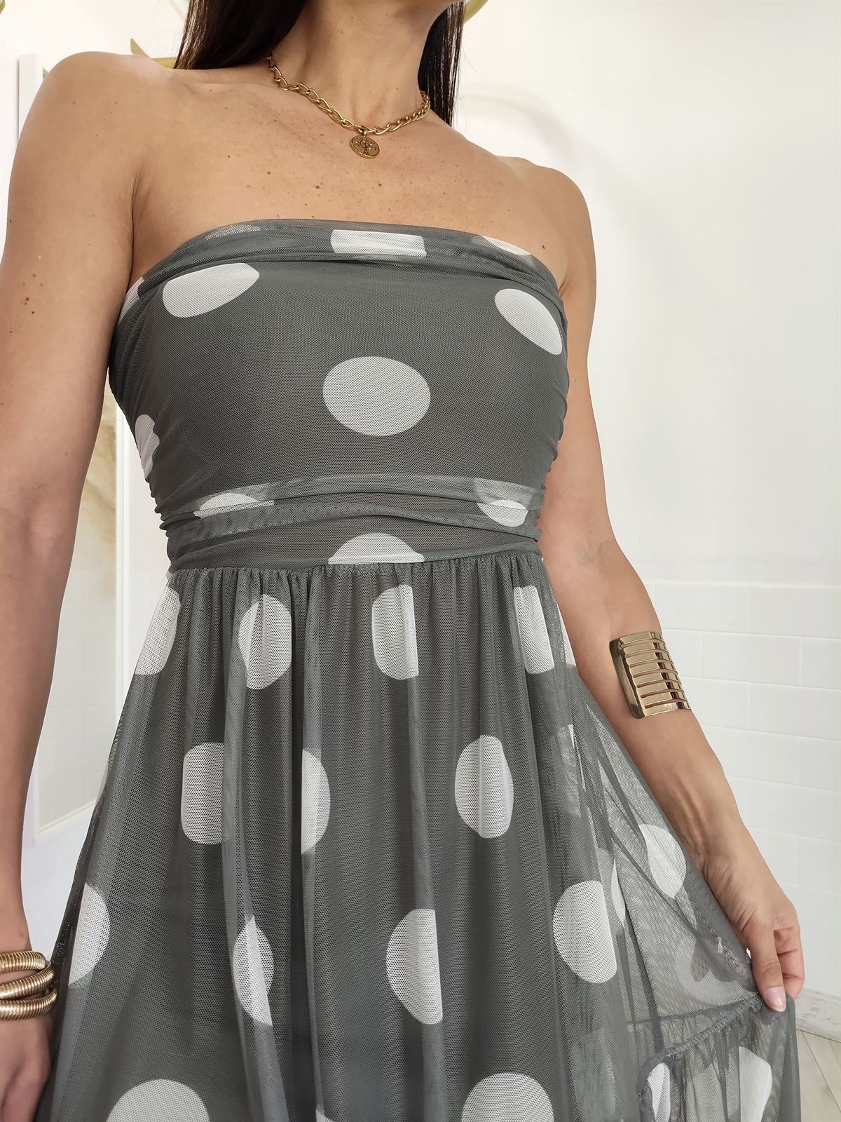 VESTIDO TUL LUNARES VERDE - Imagen 2