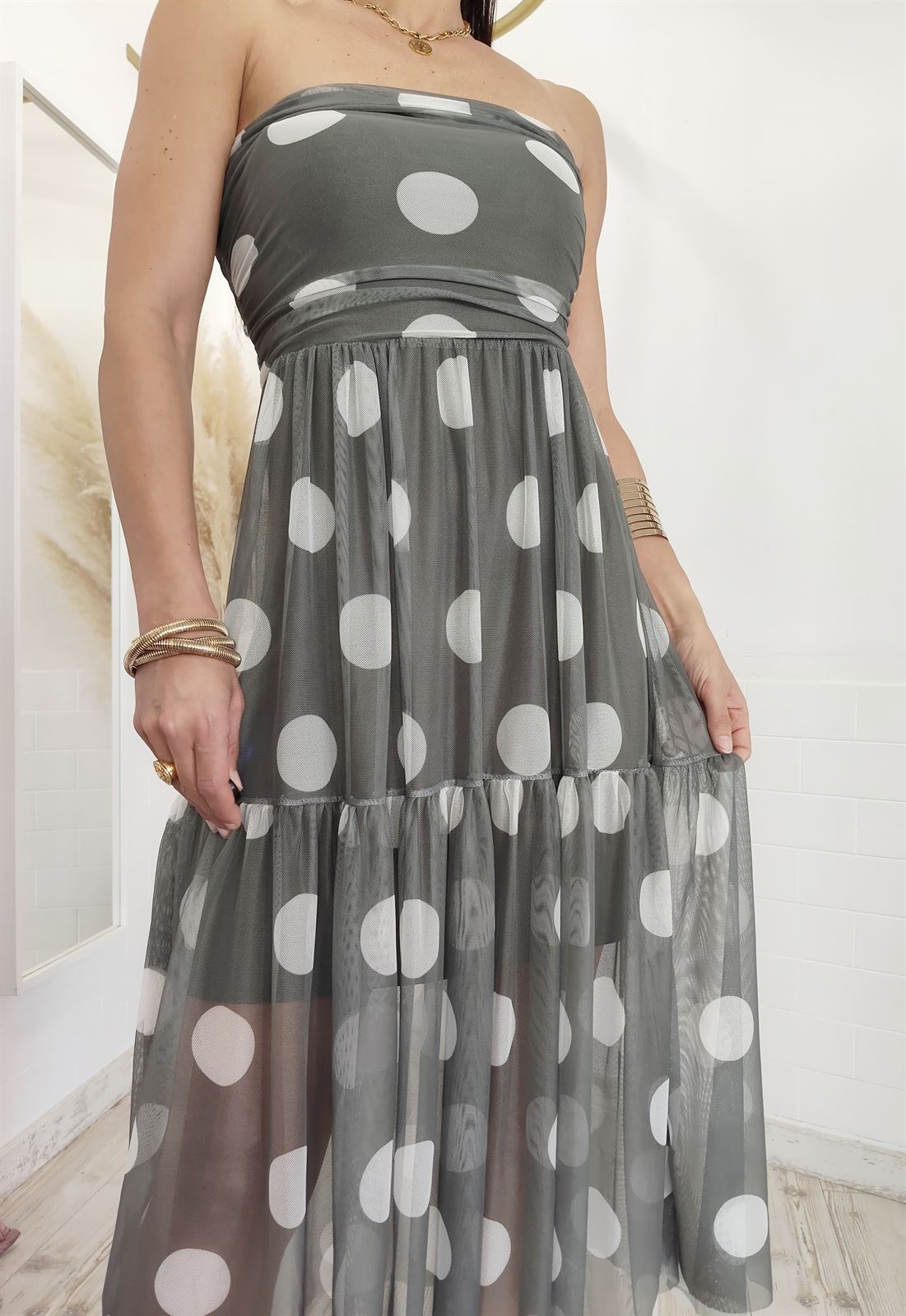 VESTIDO TUL LUNARES VERDE - Imagen 4