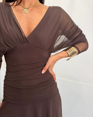 VESTIDO TUL MANGA CHOCOLATE - Imagen 2