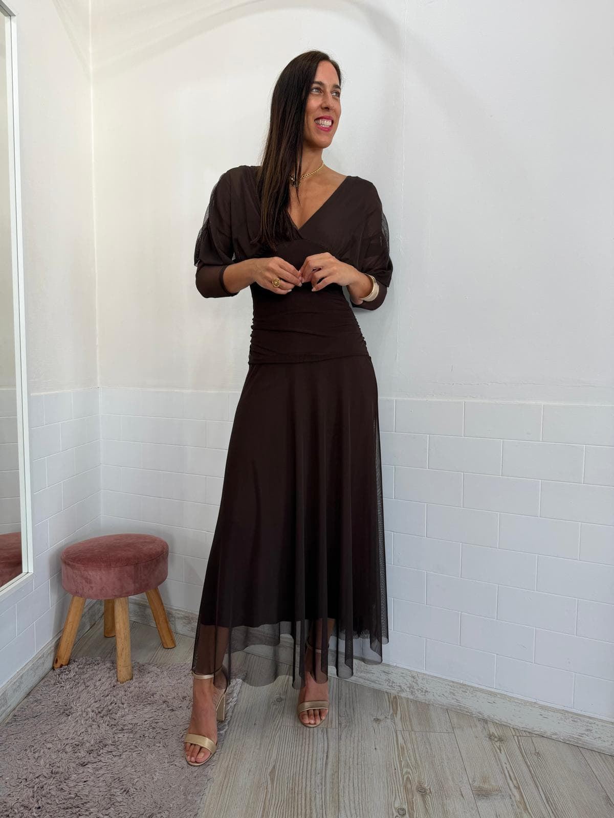 VESTIDO TUL MANGA CHOCOLATE - Imagen 5