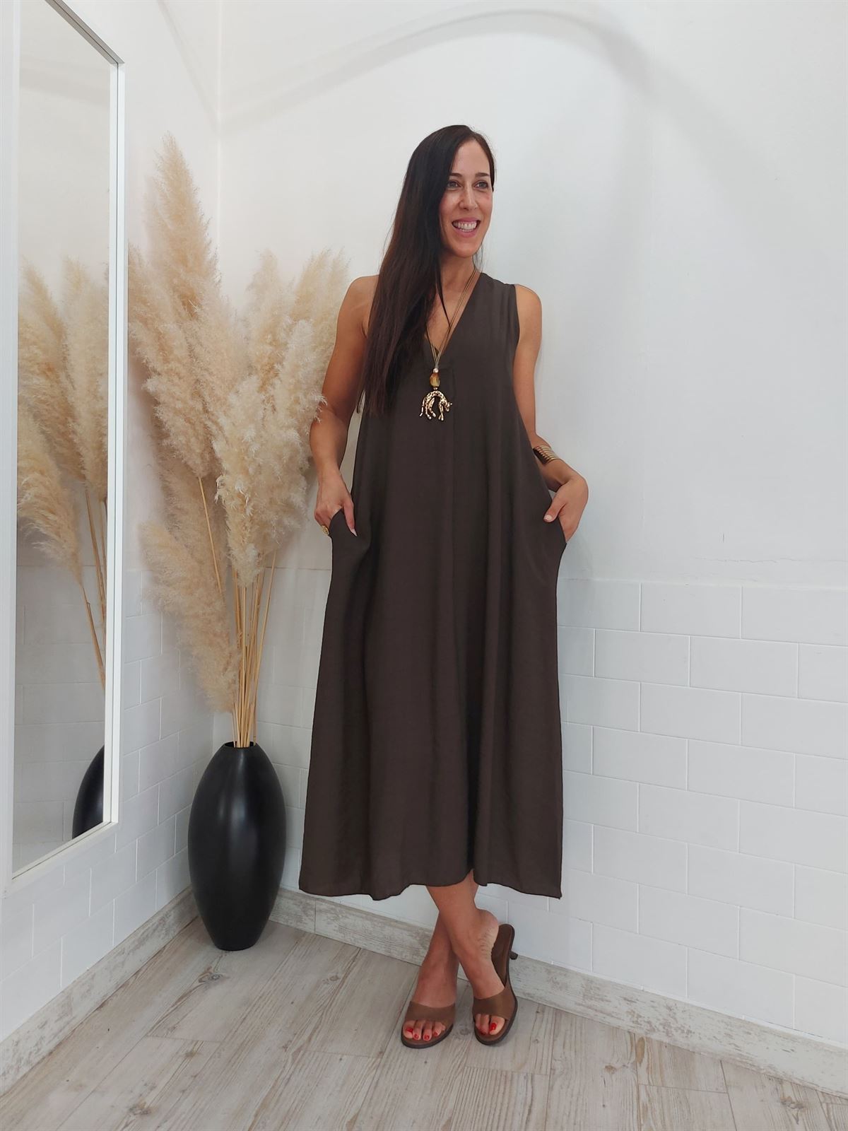 VESTIDO TUNEZ CHOCOLATE - Imagen 1