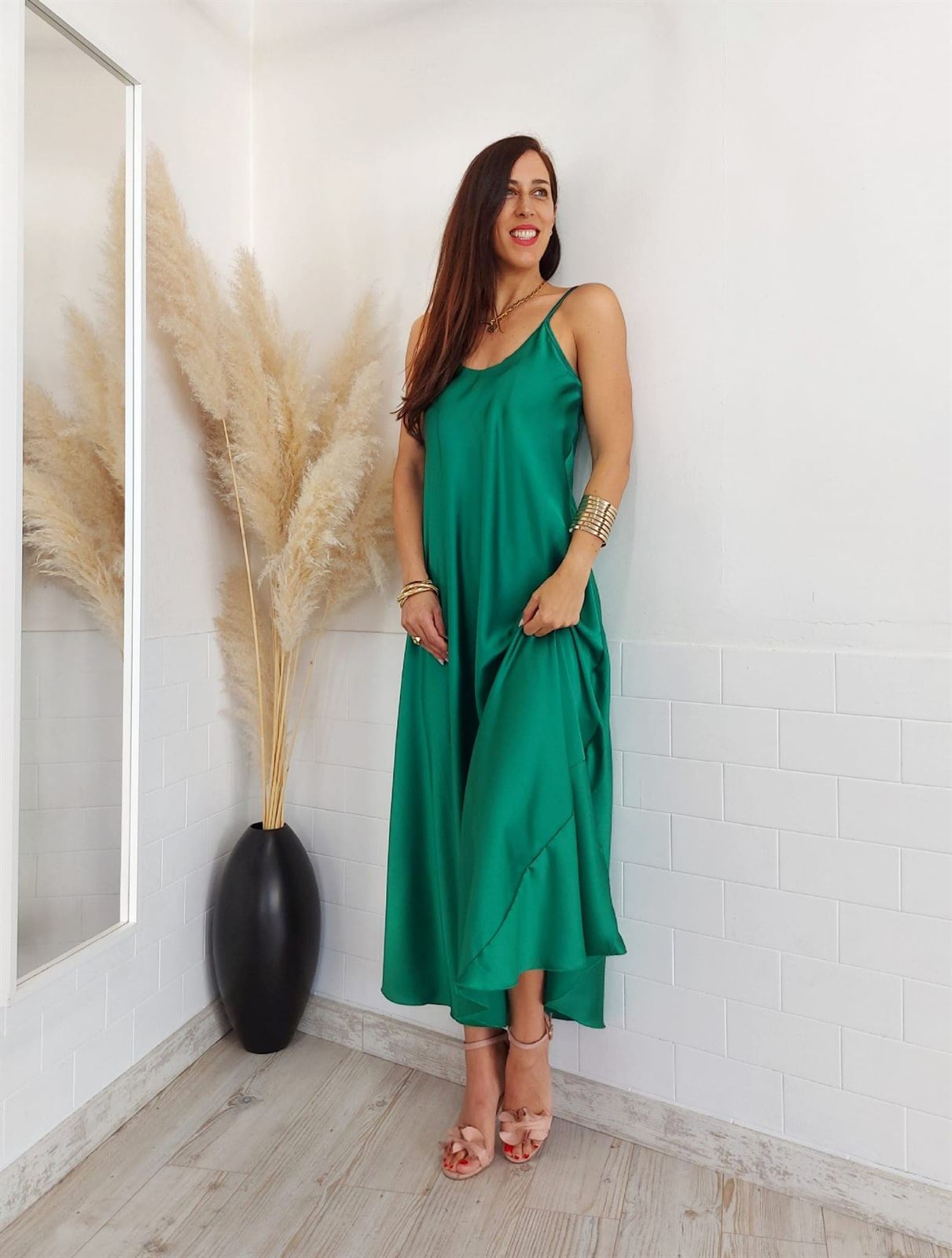 VESTIDO VERDE SATEN - Imagen 4